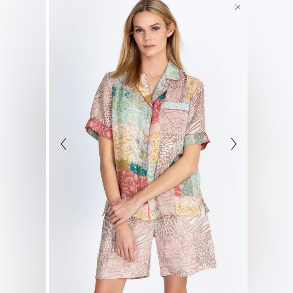 NWT Johnny Was Multicolor Patchwork MARSEILLE GARDEN
RESORT SHIRT Size XS